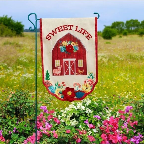 🦋 New Pioneer Woman Sweet Life Delaney Polyester Barn Flag and Teal Flagpole - Picture 3 of 11